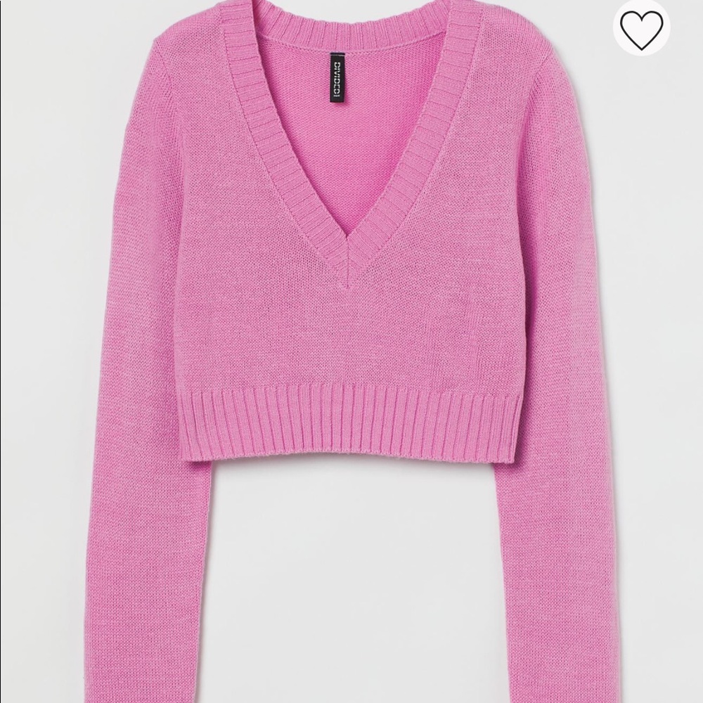 cropped pink vneck knit sweater - Picture 5 of 5